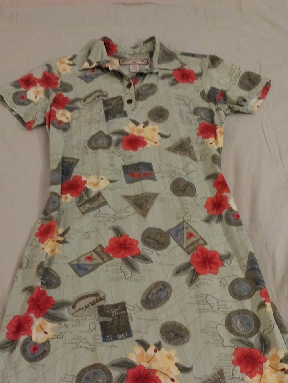 Womens' Floral Polo Dress in Light Green with Red Accents